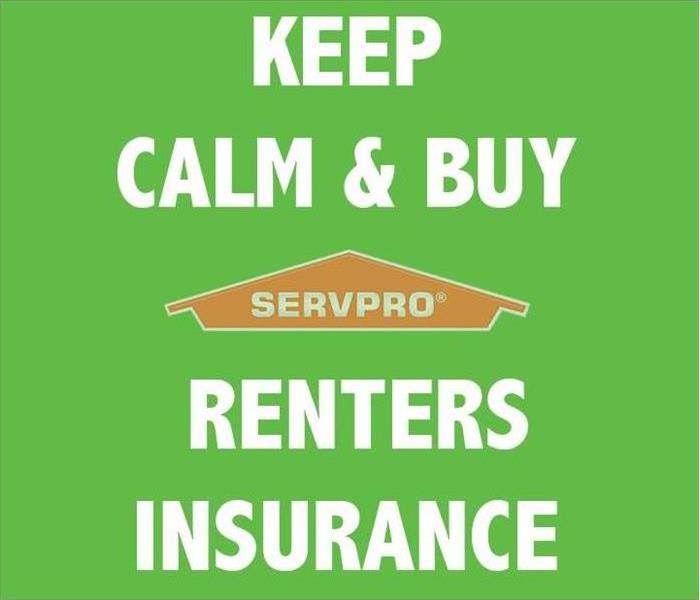 Green background with Keep Calm and Get Renters Insurance written on it.